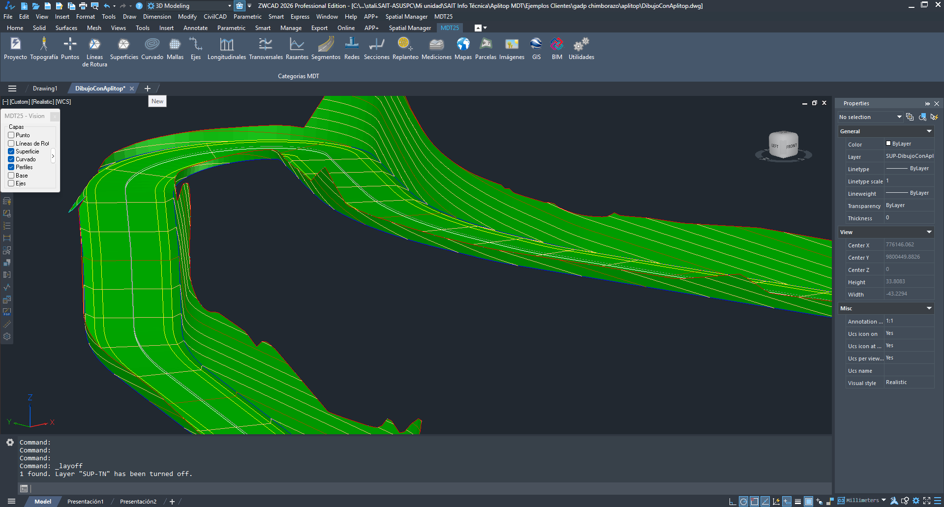 Entorno gráfico CAD con procesamiento de curvas de nivel mediante software tcpMDT