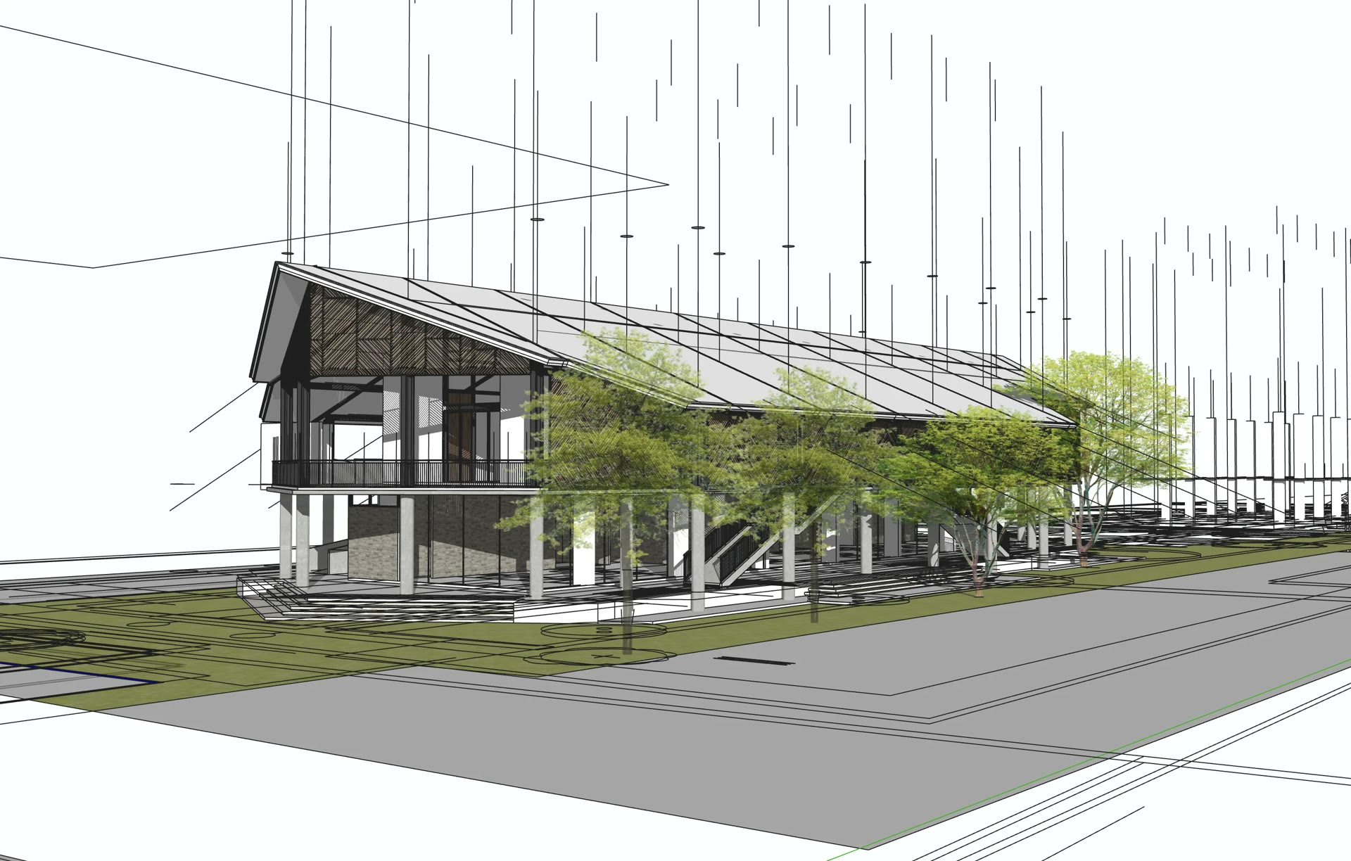 Boceto arquitectónico de pabellón